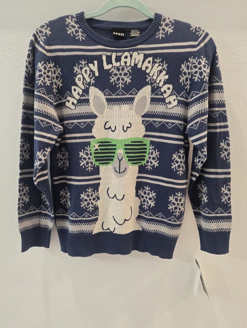 Mad Engine Navy "Happy Llamas" Graphic Sweater Size M
